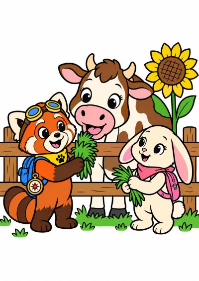 Ingekleurd voorbeeld: Vriendjes op de boerderij